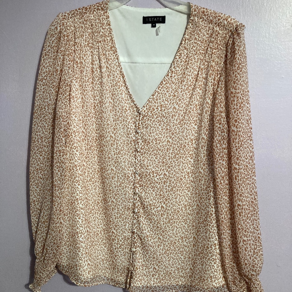 Leopard print polyester blouse, size M